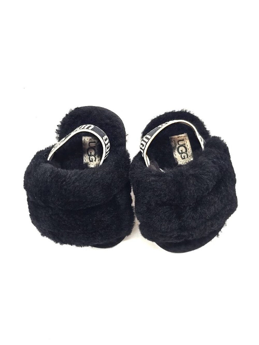 UGG Fluff Yeah Slide Black Slingback Shoes Slippers Baby Size 02/03
